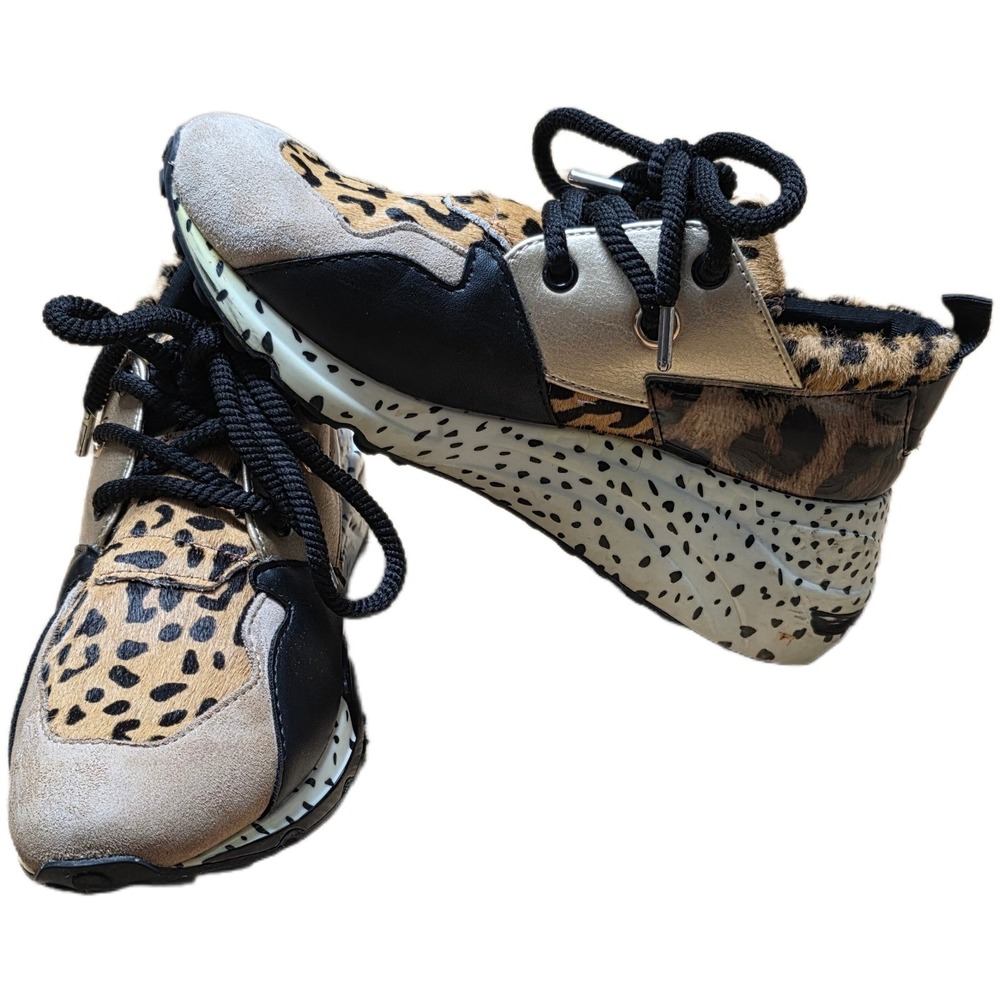 Steve Madden Cliff Leopard Print Cow Hair Sneakers Women's Size 6.5M Leather‎